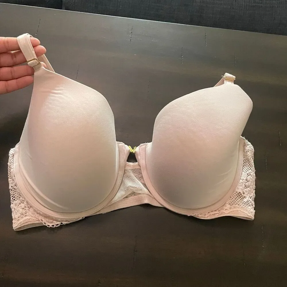 Victorias Secret 38DD Uplift Demi Tan Beige Floral Lace